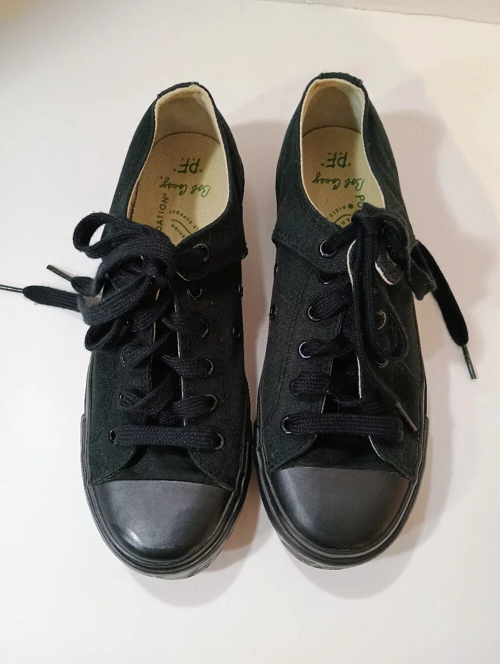 PF Flyers Logo Black Lo Top Canvas Sneakers Bob Cousy Green Label W 8 Men 6.5